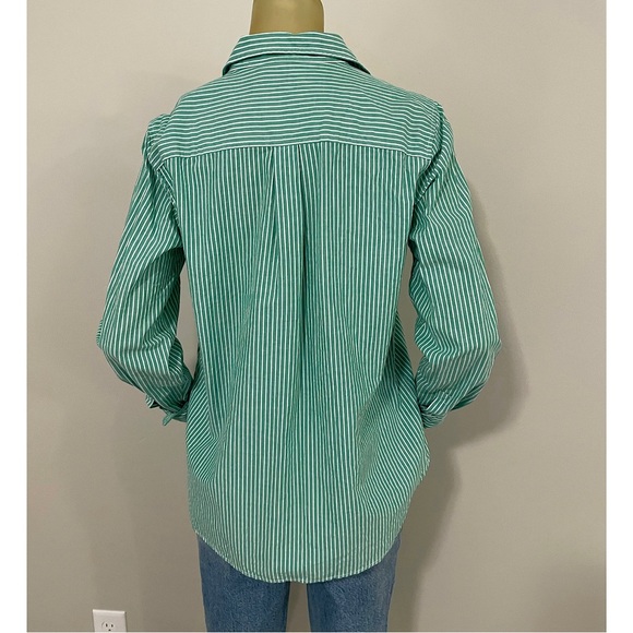 Gap Organic Cotton Perfect Shirt Green Stripe - Picture 16 of 16